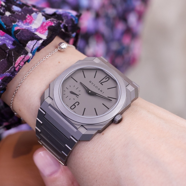 Bvlgari Octo Finissimo 37 (reference 104089) sandblasted titanium at the Watches and Wonders 2026