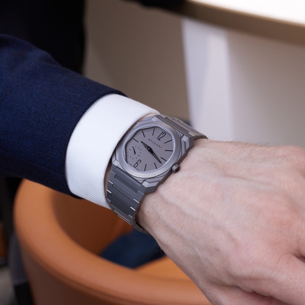 Bvlgari Octo Finissimo 37 (reference 104089) sandblasted titanium at the Watches and Wonders 2026