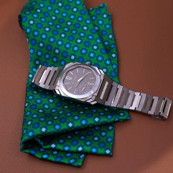 Bvlgari Octo Finissimo 37 (reference 104351) satin-polished titanium at the Watches and Wonders 2026