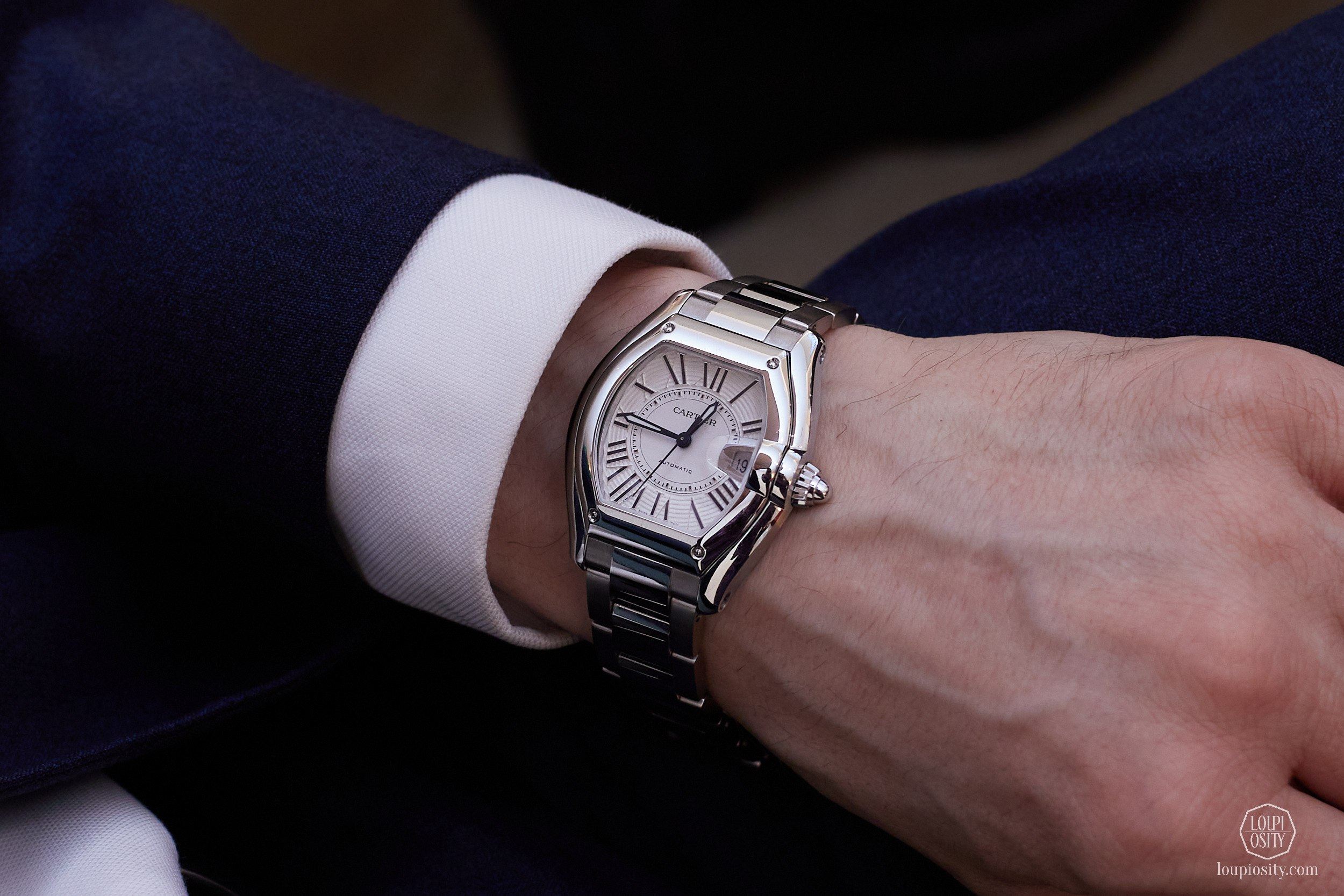 Cartier Roadster with steel case and white dial, Super-LumiNova® at the Watches & Wonders 2026.
