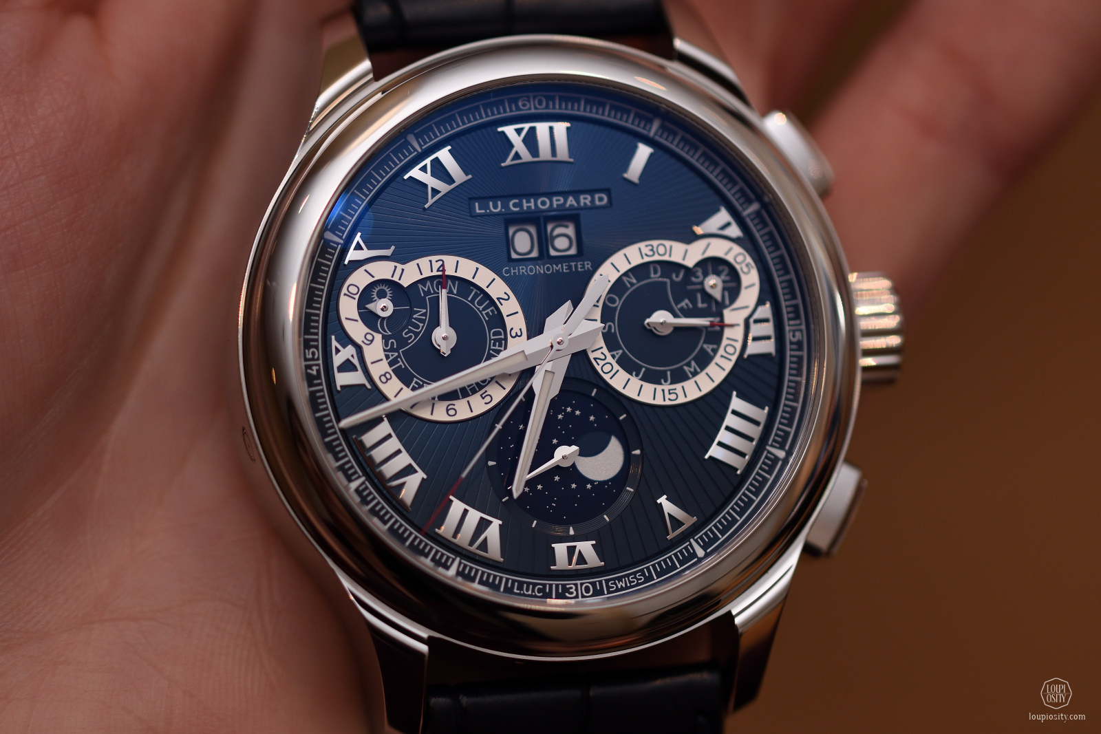 Chopard L.U.C Perpetual Chronograph Watch In Platinum With Blue