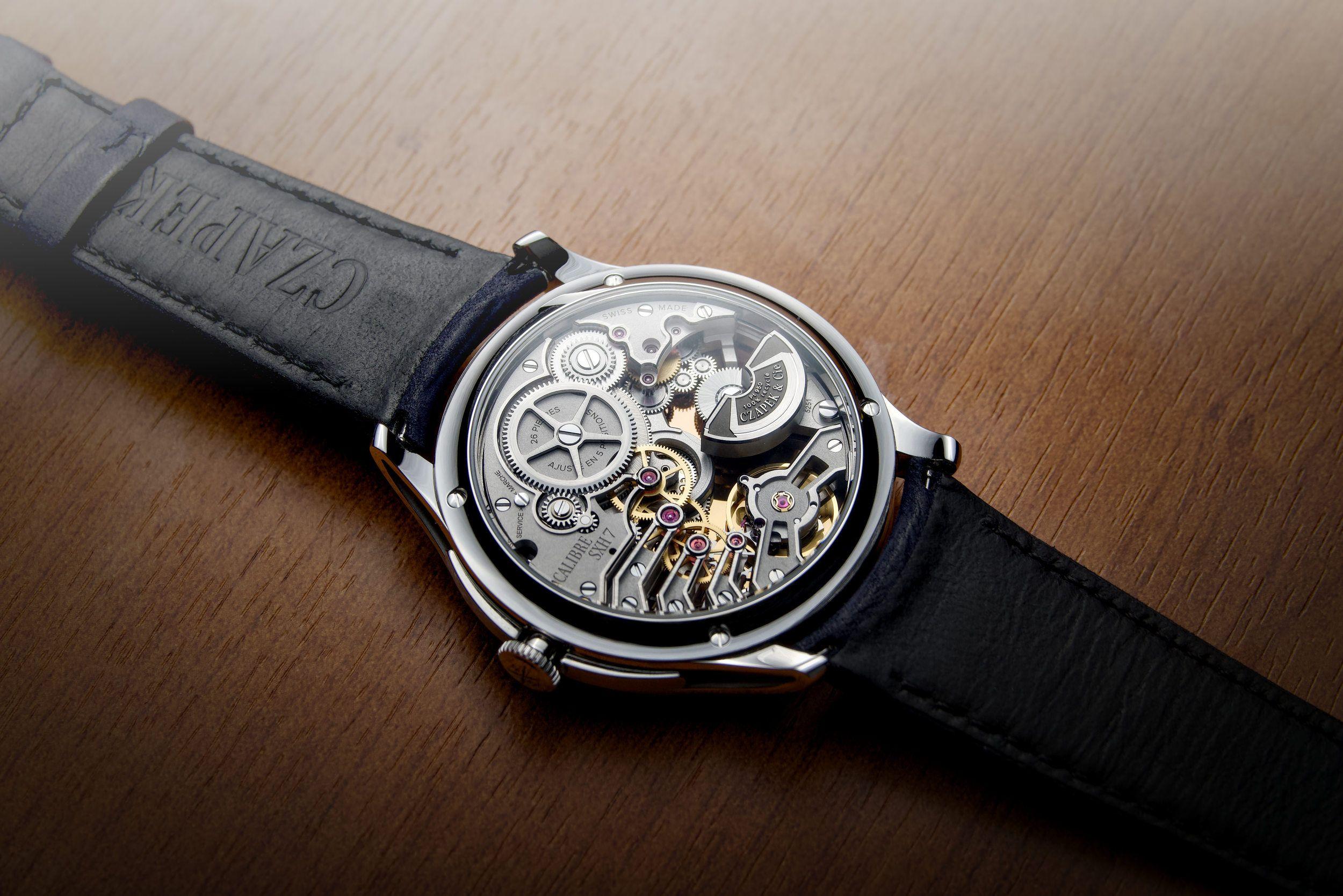 SXH7 calibre in the Czapek Promenade Transparencies Aqua Blue