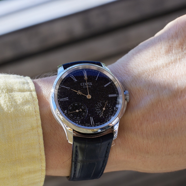 Czapek Quai des Bergues "Midnight in Geneva" in the Geneva sun during the Geneva Watch Days 2026