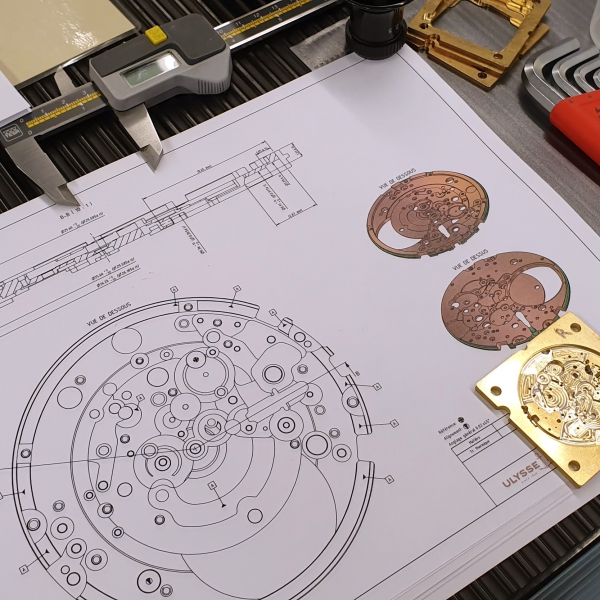 An Ulysse Nardin mainplate in the Girard-Perregaux manufacture