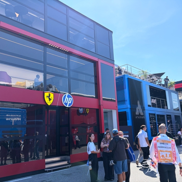 The Ferrari motorhome in the paddock at the Italian Grand Prix 2026 in Monza