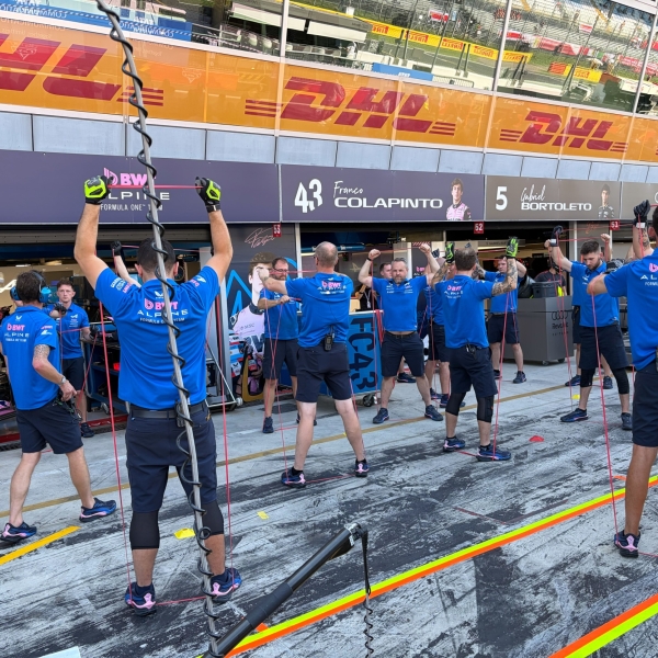 The Alpine F1 Team's warm-up for a rapid tyre practice at the Italian Grand Prix 2026
