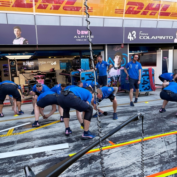 The Alpine F1 Team's warm-up for a rapid tyre practice at the Italian Grand Prix 2026