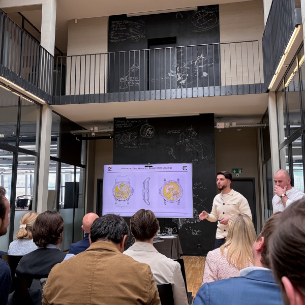 Jason Chevrolat and Maximin Chapuis from Bonniksen in La Chaux de Fonds at the announcement of the Naissance d’une Montre 4