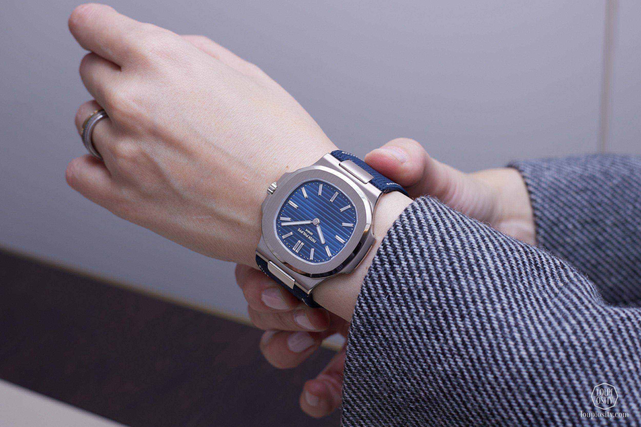 Patek Philippe Nautilus 5810G-001 on a composite strap at the Watches and Wonders 2026