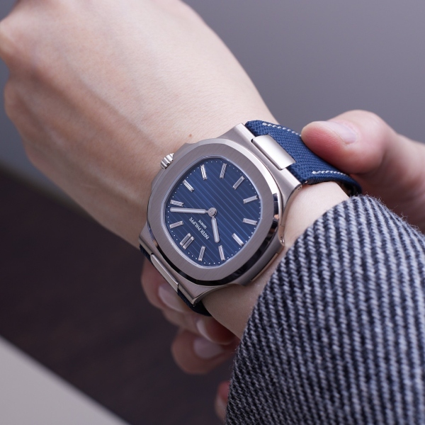Patek Philippe Nautilus 5810G-001 on a composite strap at the Watches and Wonders 2026