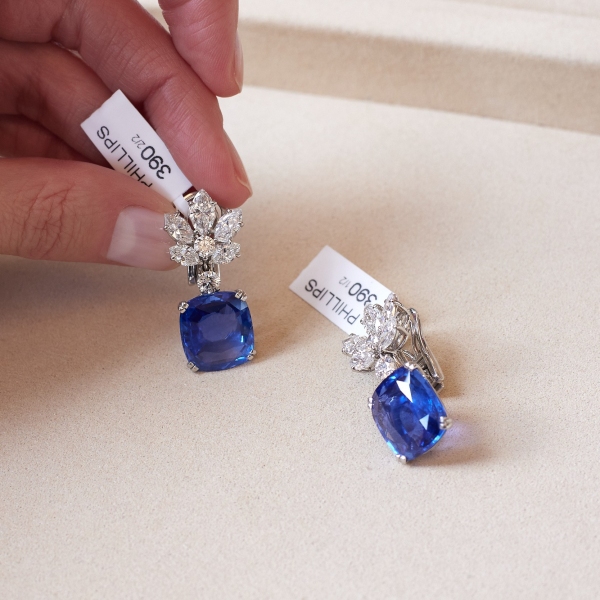 A pair of Ceylon sapphire earrings