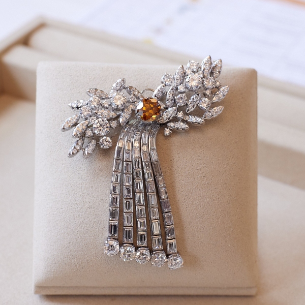 Fancy Deep Brownish Yellowish Orange diamond and diamond brooch