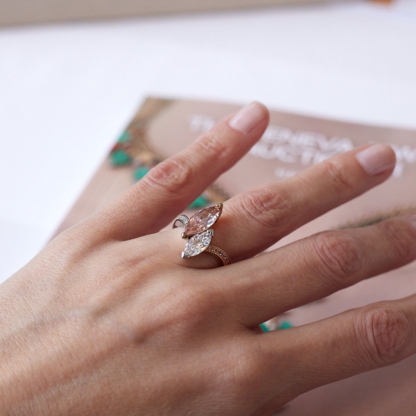 Fancy Intense Orangy Pink diamond and diamond ring