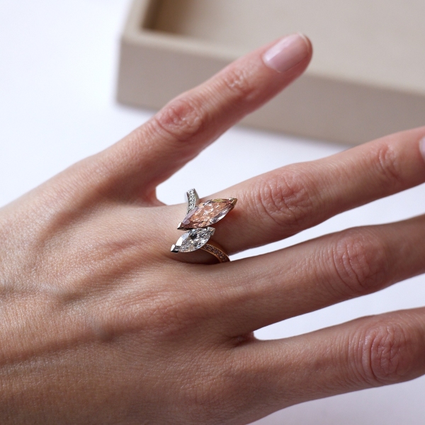 Fancy Intense Orangy Pink diamond and diamond ring