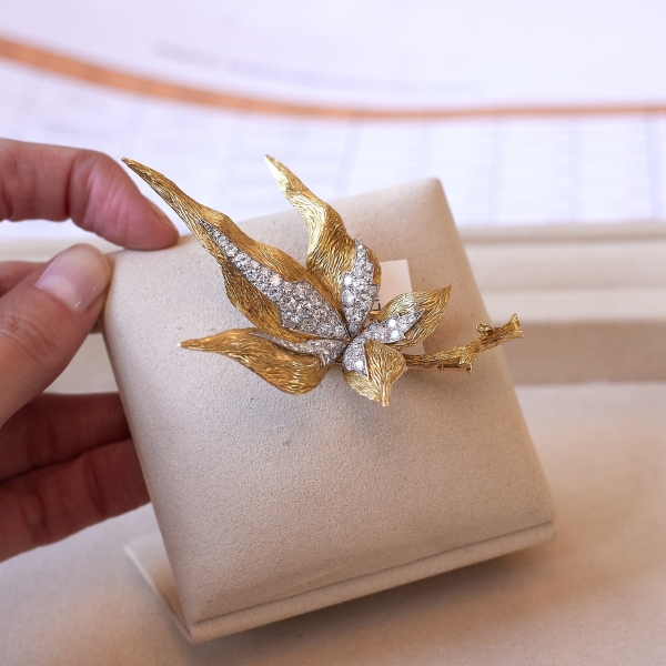 Sterlé for Chaumet gold and diamond 'Leaf' brooch