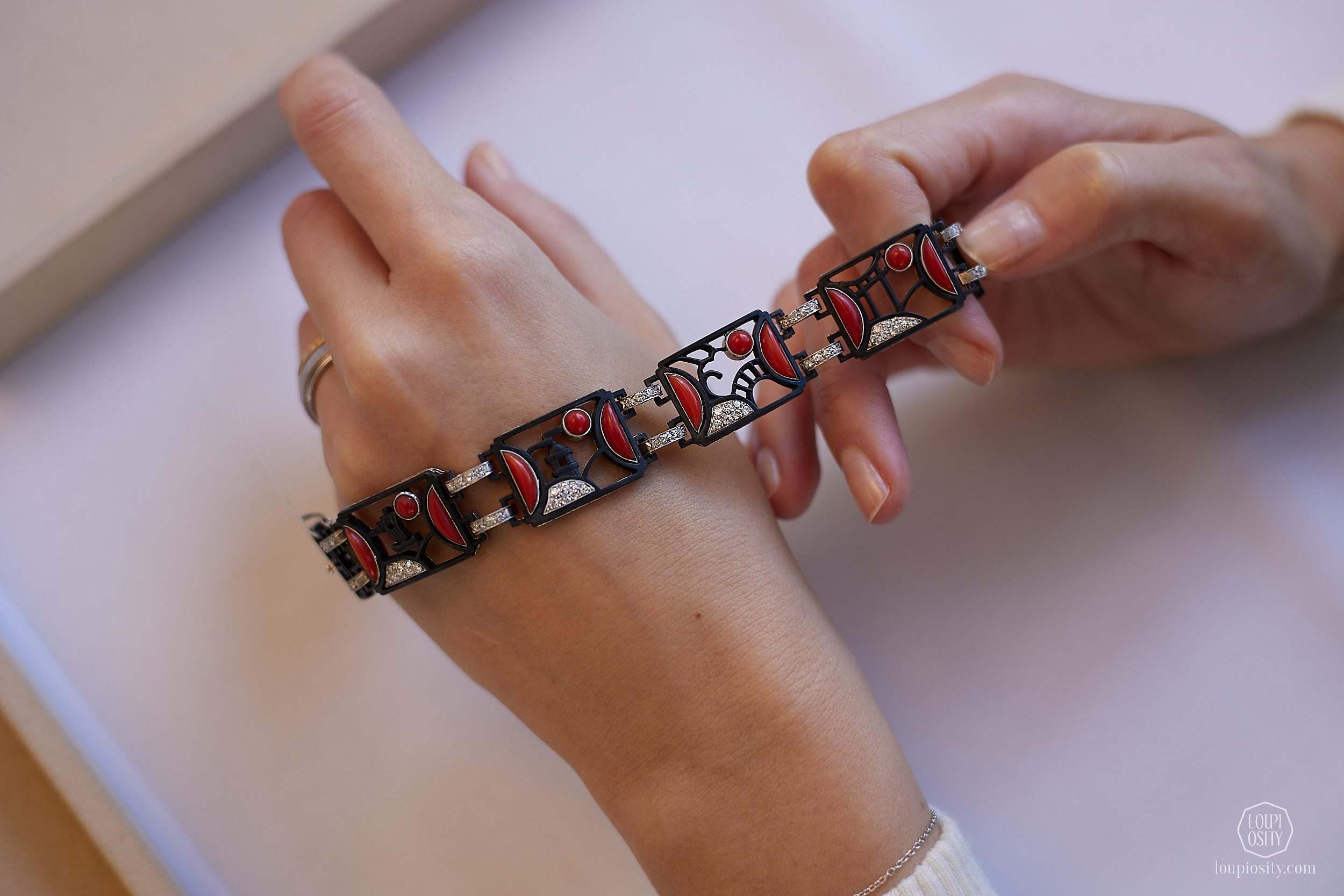 Coral and diamond bracelet