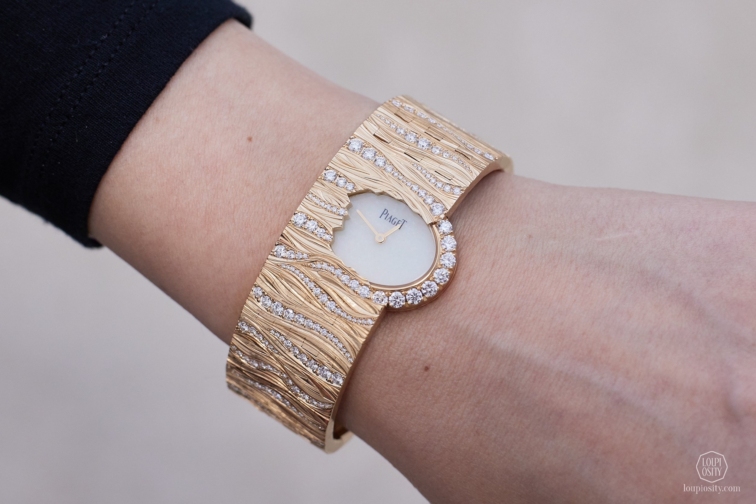 Piaget High Jewellery Cuff Watch, white opal dial
