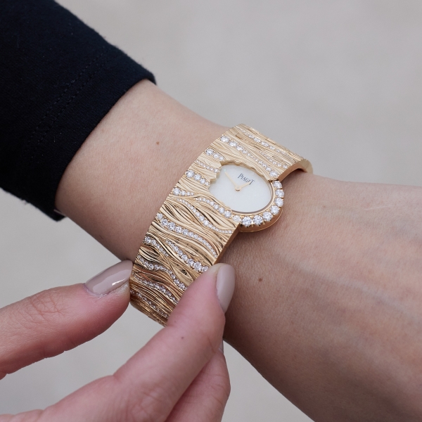 Piaget High Jewellery Cuff Watch, white opal dial