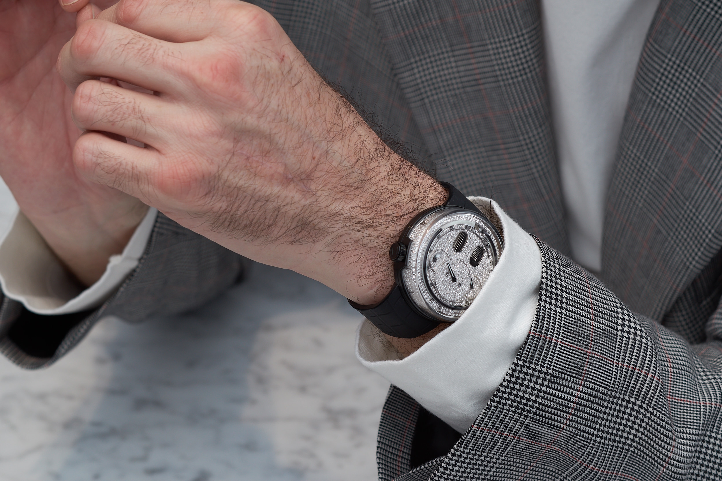 HYT H0 - diamond set black version on the wrist of François Nunez